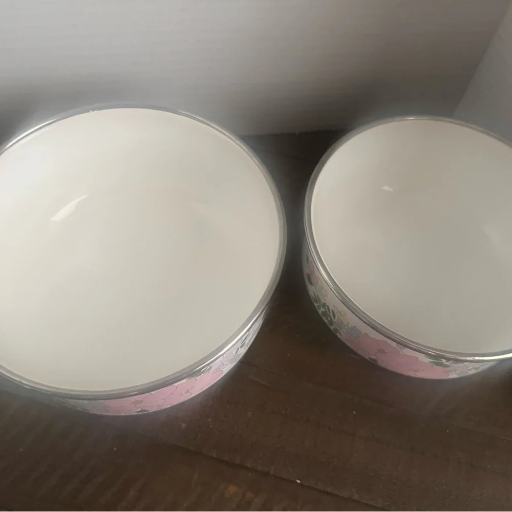 Vintage Kobe Kitchen Bowls Floral Pattern Enamel Metal Mixing Nesting Bowls